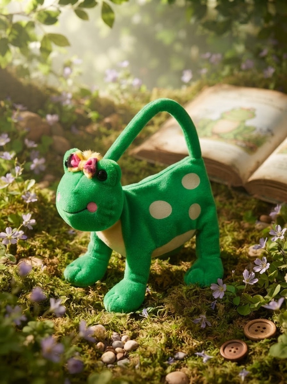 Habitat Green Polka Dot Frog Plush Stuffed Animal Purse Handbag Toy Pocketbook